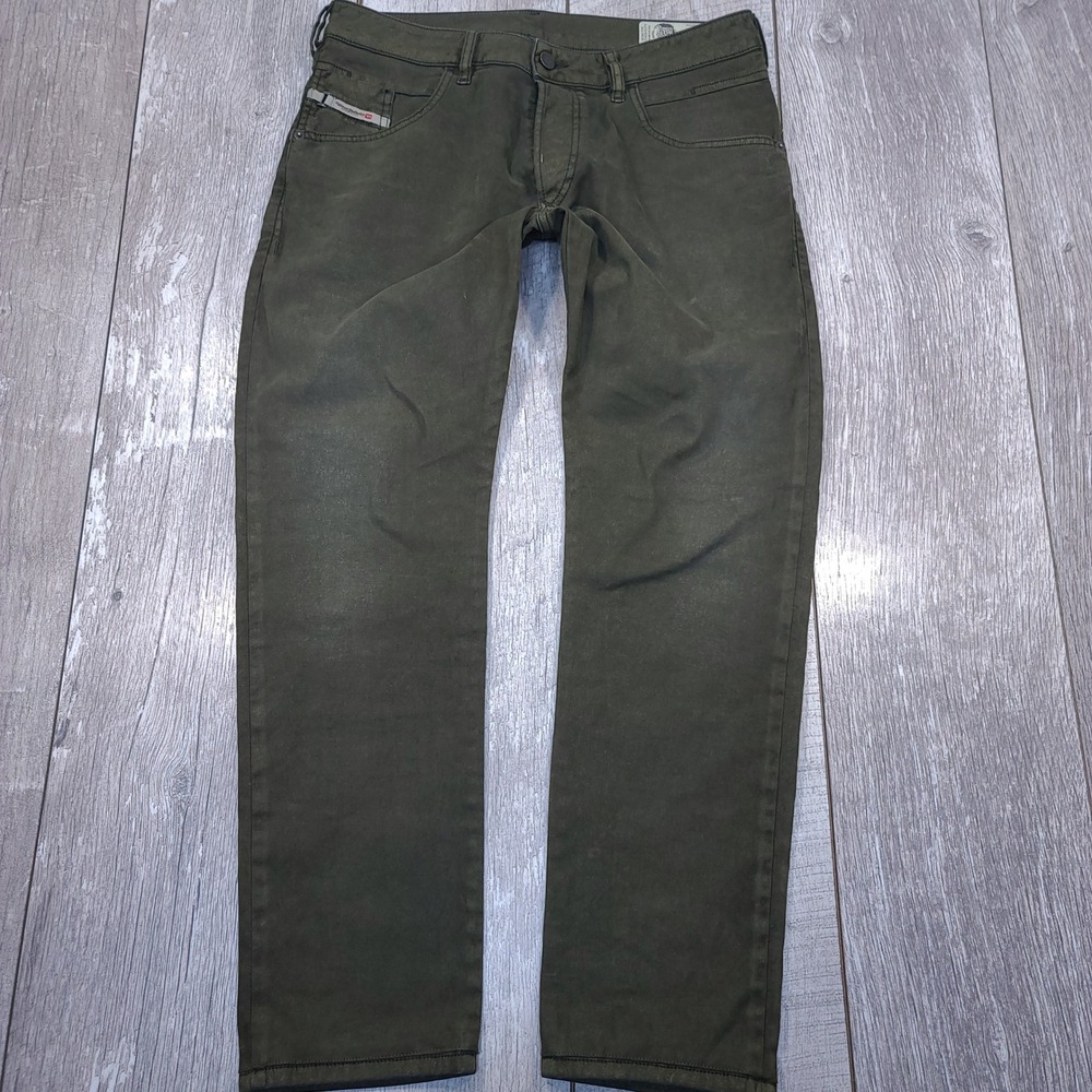 Diesel D-Bazer Tapered Jeans Mens 31x29 Olive Green Stretch Denim Button Fly